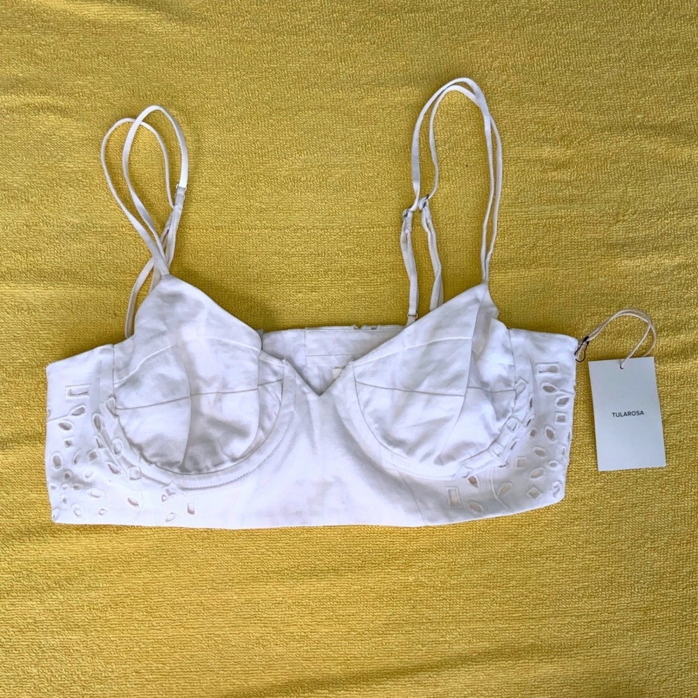 TULAROSA White Eyelet Lace‎ Corset Bustier Crop Top Bra Size M